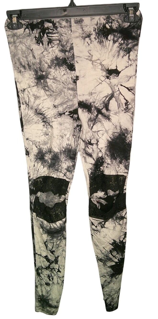 Hayden Tie Dye Lace Cut out Brushed Leggings Light Gray Black Women's Medium